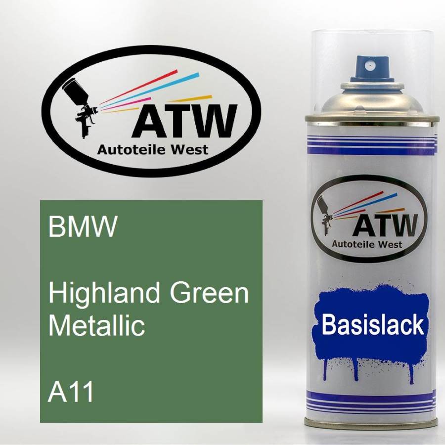 BMW, Highland Green Metallic, A11: 400ml Sprühdose, von ATW Autoteile West.